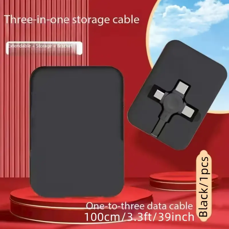 Multicable Retractil 3 en 1 color Negro