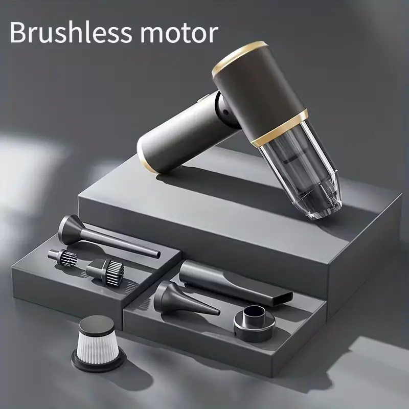 Aspiradora manual recargable, color negro / dorado